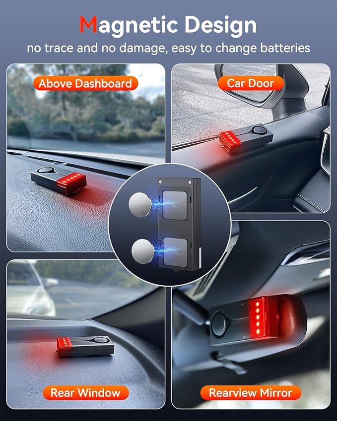 Car Anti-Theft Vibration Alarm, ELECTOP 108dB Automobile Vibration Sound & Light Alert, Wireless Remote Car Alert Automotive Warning Interior Safety Light with 2pcs Alarm