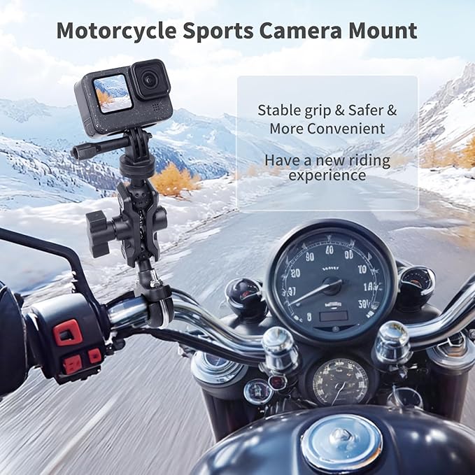 Bike Motorcycle Camera Mount Bundle Kit, 1/4 Screw & Tripod Mount Adapter, 360°Rotating Ball Head Base -Ballhead Arm Bracket Clamp for lnsta360/G0pro, Handlebar Stype(0.59"-1.38") 75013