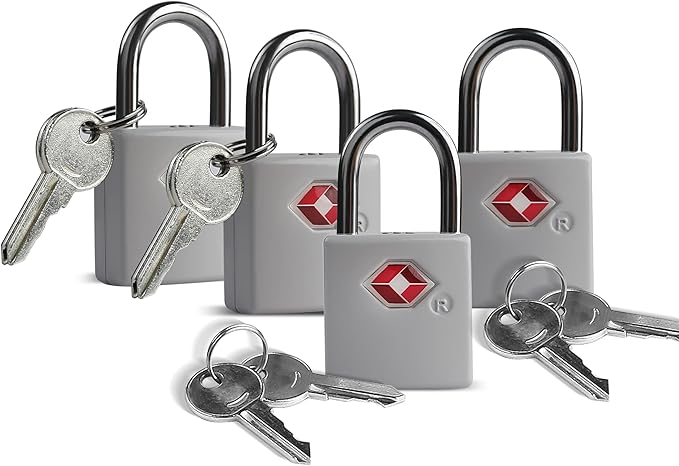 Luggage Locks TSA Approved 4 Pack, TSA Locks for Luggage International Travel Essentials, Small Padlock with Key, Keyed Alike Mini Padlock for Suitcase, Backpack, Bag, Zipper, Case, Box