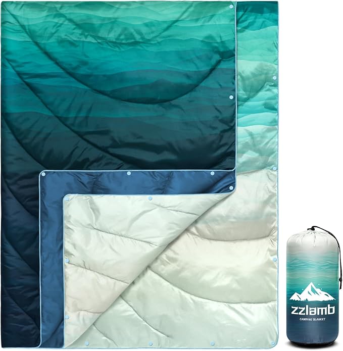 zzlamb Camping Blanket for Cold Weather,Outdoor Puffy Blanket Portable Down Alternative,Windproof Warm Cloak with Snaps,Cozy Quilt Backpacking Picnic RV Travel Plane Car Hammock Beach Climbing
