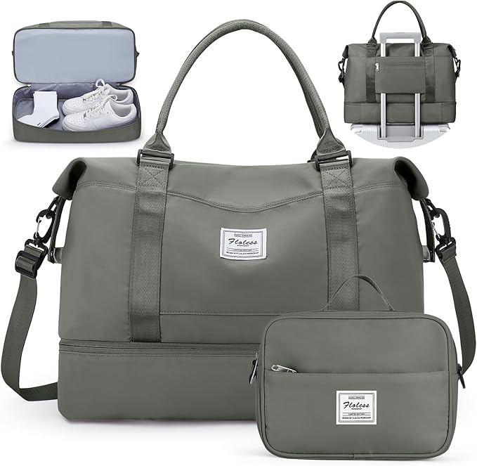 Travel Duffel Bag with Shoes Compartment, Overnight Weekender Bags for Women, Carry on Personal Item Travel Set