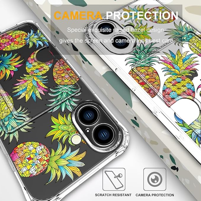 Compatible with iPhone 17 Case Card Holder for Women Cute Design,Wallet Phone Cases Transparent Cool Kawaii Protective (Clear Pineapple Fruit Tropical)