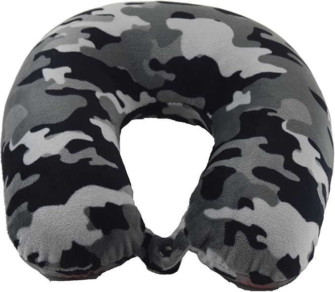 Wolf Essentials Adult Cozy Soft Microfiber Neck Pillow, Compact, Perfect for Plane or Car Travel, Black Camo (Pack of 2)
