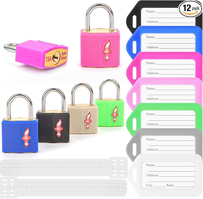 TSA Luggage Lock Sets and 6 Luggage Tags, Suitcase Lock TSA Approved with Prismatic Body, Suit for Suitcase, Luggage,Backpack,Laptop Bag,Locker 6 Pack Color Mixed
