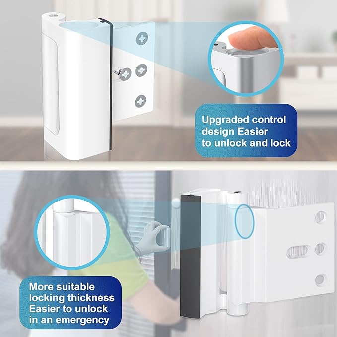 Portable Door Lock Home Security Door Locker for Additional Safety and Privacy 2 Pack AceMining Door Reinforcement Lock White Extra Door Lock with 8 Screws Prevents Unauthorized Entry Perfect for Trav
