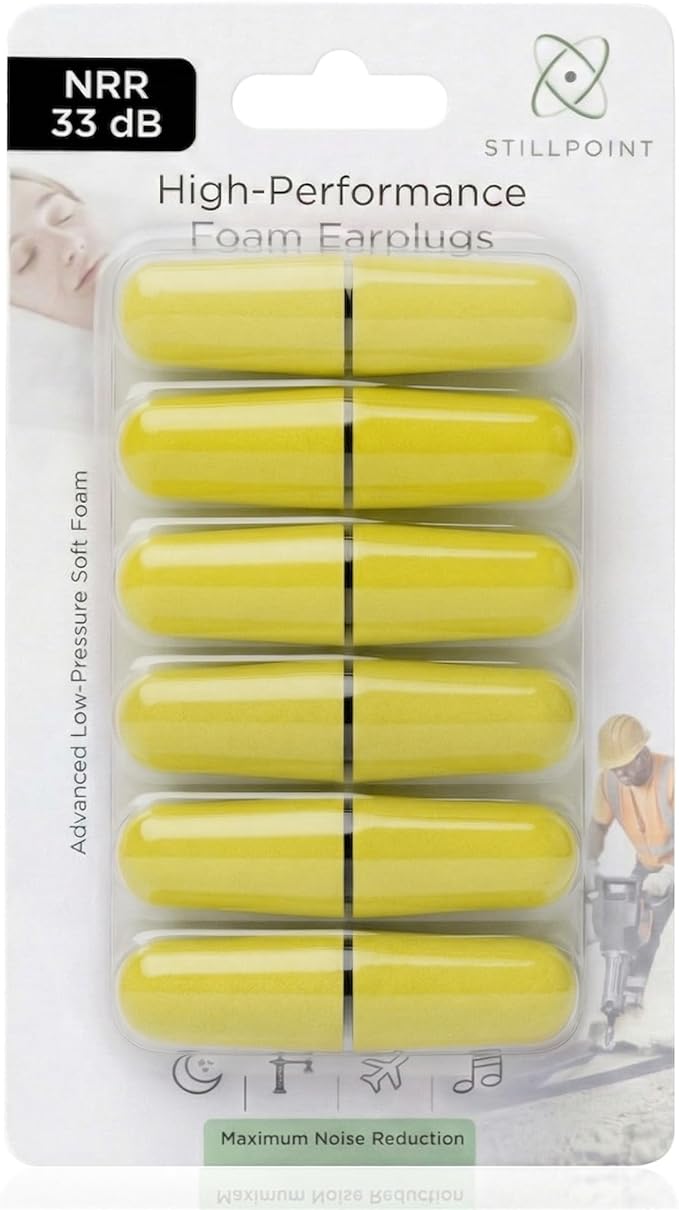 Soft Foam Earplugs, 33 dB NRR, (6 Pair 12 Ear Plugs) Maximum Protection for Sleeping; Silence Snoring, Airplanes, Airports, Power Tools, Phone Conversations, Loud Work Environments (Yellow)