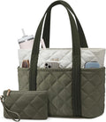 LOVEVOOK Puffer Tote Bag for Women, Puffy Work Handbag with Cup Holder, Travel Carry On Bag with Zipper for Teacher Nurse Gym