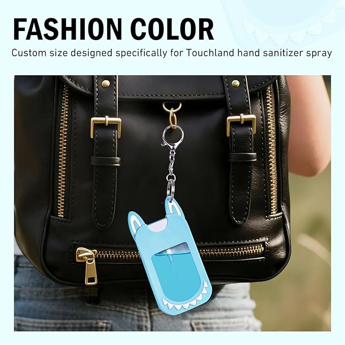 Silicone Case Compatible with TOUCHLAND 30ml/1oz Hand Sanitizer Spray, Vibrant Colors, Cute Style (Blue)