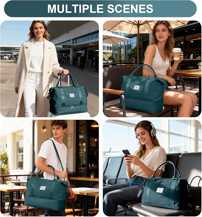 Travel Duffel Bag, 18x14x8 Inches Travel Bag Spirit with Shoes Compartment, Weekender Overnight Bag for Women with Trolley Sleeve, Carry On Bag for Airplanes Sport Tote Gym Bag(Blue)