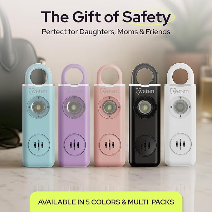 Personal Safety Alarm for Women Protection - 130dB Loud Panic Siren Rechargeable Keychain - LED Light, Carabiner Clip, Low Battery Alert, USB-C Charging Self Defense Alarm by Weten (Black)