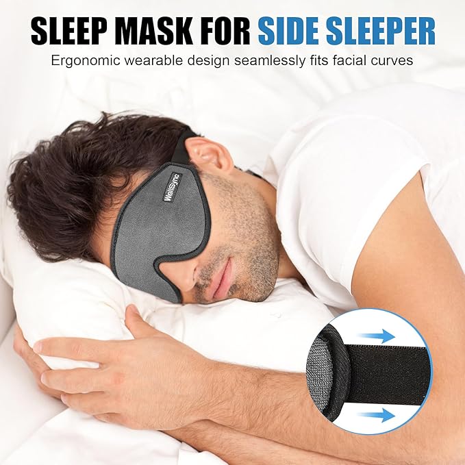 Sleep Eye Mask for Men Women,Zero Pressure 3D Blackout Eye Mask for Sleeping,Eye Covers with Adjustable Strap,Soft Breathable Travel Sleep Mask for Airplane,Includes Ear Plugs(Gray)