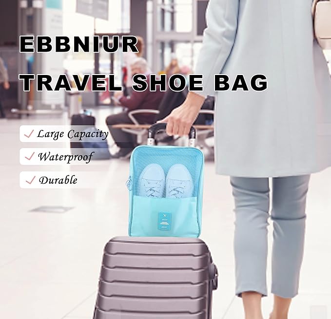Travel Shoe Bag Waterproof Shoe Organizer Bag Holds 3 Pair of Shoes Shoe Packing Cube for Suitcase Travel and Daily Use Storage Pouch with Handle (Blue)