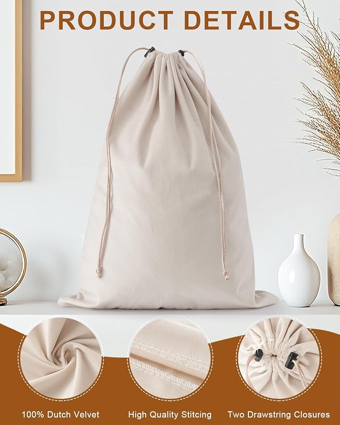 FantasyLife Shoe Bags for Travel, Washable Dust Bags for Storage & Packing, Flannel Shoe Pouch with Drawstring Closure for Purses, Handbags, Shoes & Toys (2, Beige, 17.3"x12.6")