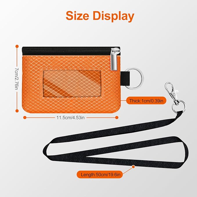 Minimalist RFID Blocking Small Wallet with ID Window,WaterResistant Zip Id Case Wallet with Lanyard Keychain for Cards,Cash,Travel,Women,Men (Orange)