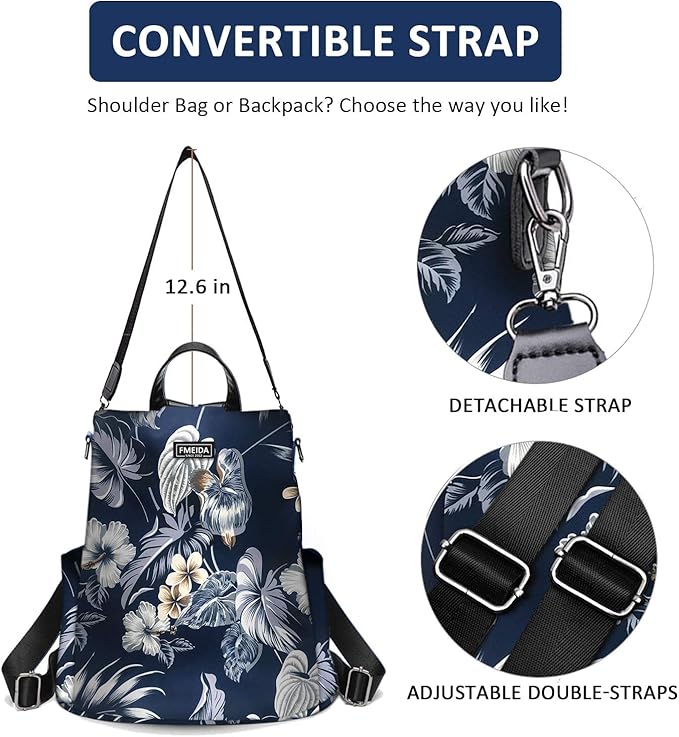 Fmeida Waterproof Backpack Purse for Women Anti Theft Fashion Daypack Nylon Travel Bag Crossbody Shoulder Bag - Hawaii Flower 13"x5.9"x13.9"