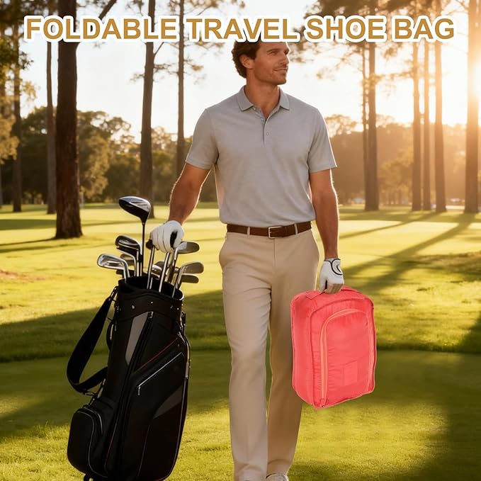 Foldable Travel Shoe Bag, Waterproof Shoe Pouches Organizer with Handle Travel Packing Cubes -Fitting for Storing (Sneakers/Sandals/Fitness Shoes) 2 Pcs & Pink