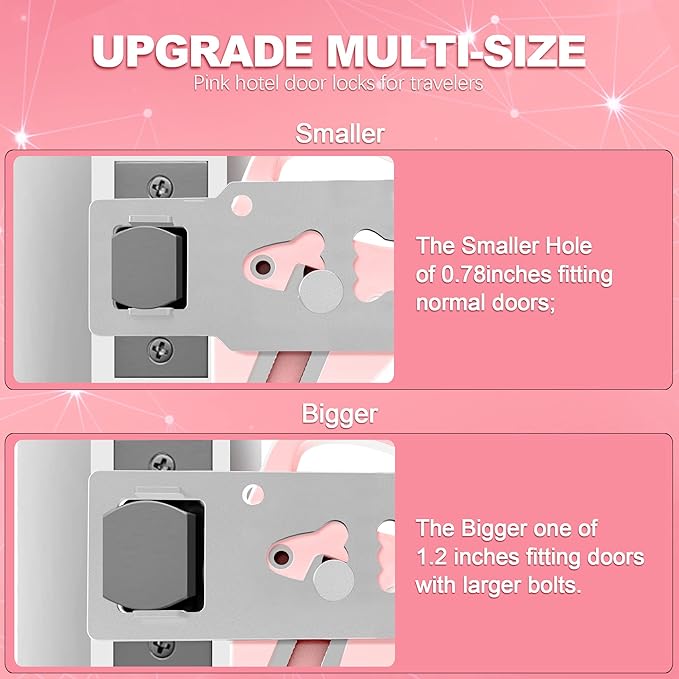 Portable Door Lock for Home Hotel Safety, Door Latch Security Lock for Additional Privacy and Safety in Hotel, Apartment,and College Prevent Unauthorized Enty, Pink 2 Pieces