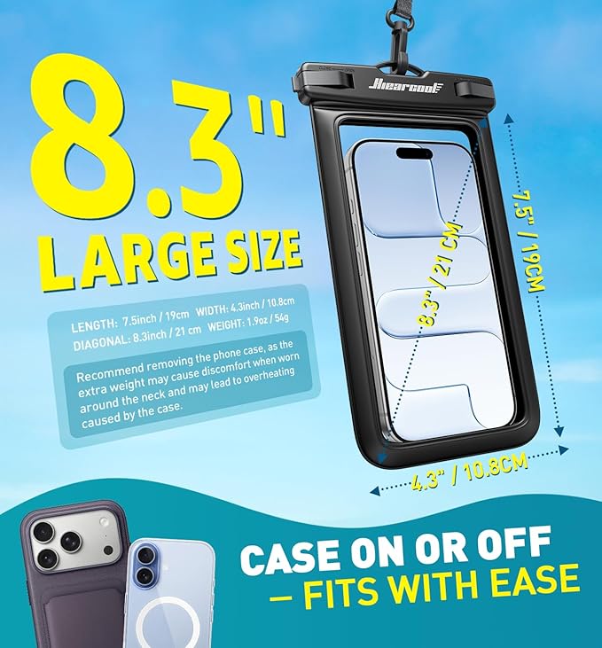 Hiearcool Waterproof Phone Pouch,Waterproof Phone Case for iPhone 17 16 15 14 13 Pro Max Plus up to 8.3",IPX8 Cellphone Dry Bag for Beach Cruise Travel Black&Olive Green-2Pack