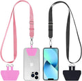 CACOE Phone Lanyard 2 Pcs Adjustable Neck Strap,4 Pcs Patches,Universal Crossbody Multifuctional Patch Cell Phone Lanyards Compatible with Most Smartphones(Black+Pink)