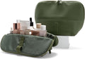 THE VERTI-Vertical Waterproof Makeup & Toiletry Bag | 23-Pocket Organizer with Upright, Fold-Down Design for Skincare, Toiletries & Essentials (Olive)