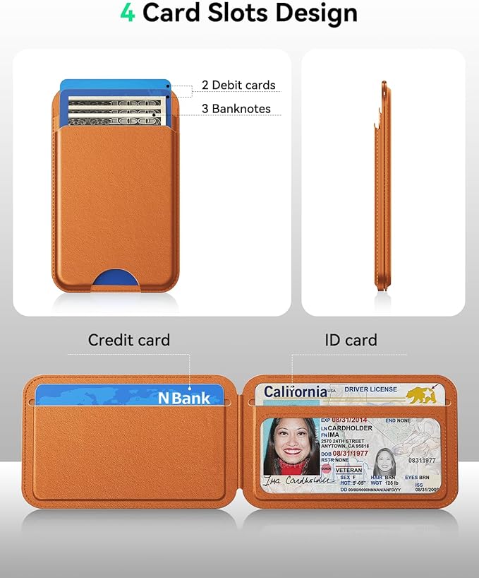 TWZKG for MagSafe Wallet, Works with Apple Find My,5 Card Holder with Stand, Magnetic Phone Wallet for iPhone 17/16/15/14/13/12 Pro Max Plus Air, RFID Blocking Vegan Leather,Brown