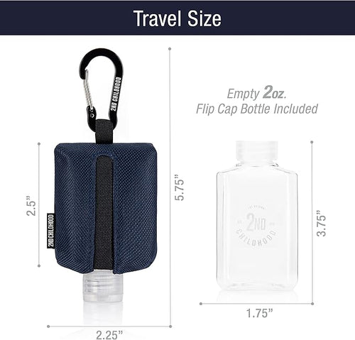 2nd Childhood Travel Hand Sanitizer Keychain – Small Refillable 2 oz Bottle with Clip-On Holder – Portable Sanitizer Case for Purse, Backpack, Gym Bag