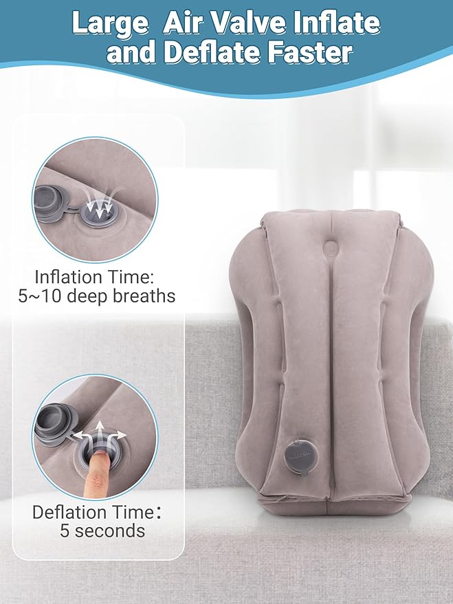 Maliton Inflatable Travel Pillow for Airplane Comfortable Sleeping to Relieve Neck and Shoulder Pain, Support Head Inflatable Pillow for Long Flights, Used for Airplanes, Cars, Trains, Office (Grey)