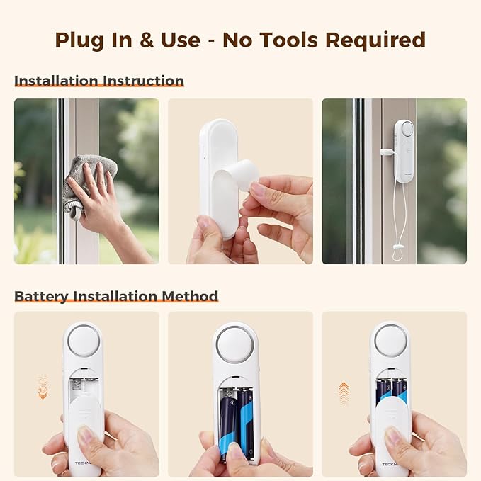TECKNET Door Alarm for Door Handle, 130dB Door Alarms When Opened & Window Alarms, No-Drill Travel Door Security Device with Lanyard, Door Sensor Alarm for Home, Apartment & Hotel