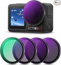 K&F CONCEPT Snap On PL & ND Filter Kit Compatible with DJI Osmo Action 3/4/5 Pro, 4 Pack Push-in Fit CPL ND8 ND16 ND32 Polarizing Neutral Density Filter, HD Optical Glass Multi-Coated