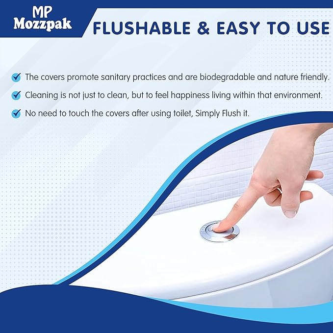 MP MOZZPAK Toilet Seat Covers Disposable - 10 Packs(100 Pcs) - XL Flushable Disposable Toilet Seat Cover for Kids Potty Training, Adults - 100% Biodegradable - Travel Accessories for Airplane, Camping