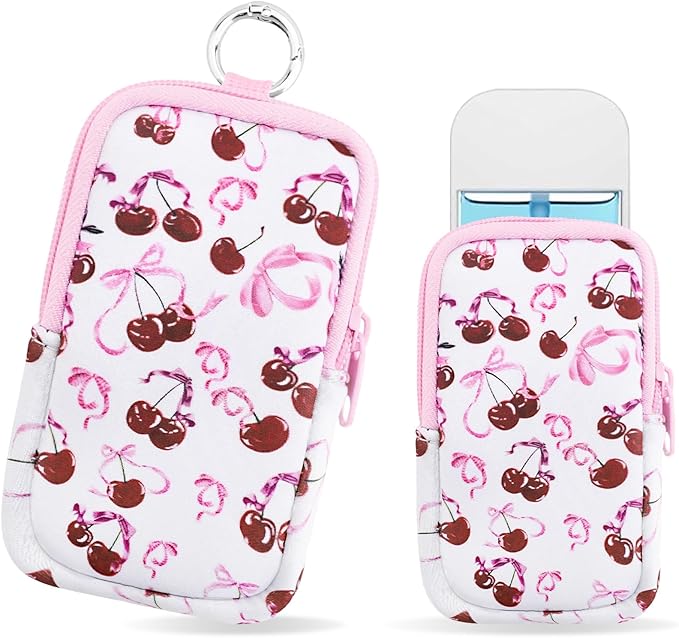 Hand Sanitizer Spray Case,Compatible with Popular Sanitizers,Zipper Pouch for Hand Sanitizer,Cute Fashion Accessories with Snap Hook for Glow Mist and Power Mist 1FL OZ,Suitable for Outdoor(Cherry)