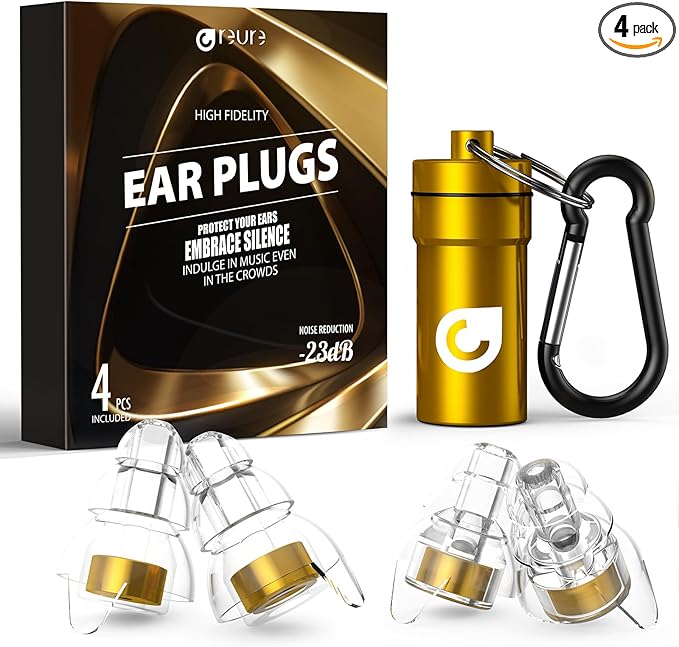 Reure High Fidelity Concert Ear Plugs, Noise Cancelling Silicone Ear Plugs 2 Pairs Great for Concerts Loud Music, Musicians, Motorcycles, Airplanes, Raves, Hearing Protection -23 dB