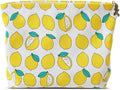 HAPPYHEIDI Canvas Makeup Bag, Cosmetic Travel Pouch, Cute Lemon, Cotton Blend, Fruit Pattern, Zipper Closure, 7.1x2.4x7 Inches