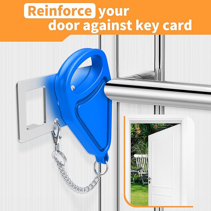 Portable Travel Door Lock Blue of 2 Pieces, Lockdown Securing Doors from Inside, Simple Effective Reliable for Hotel and Apartment Doors, Suitable for Family Trip