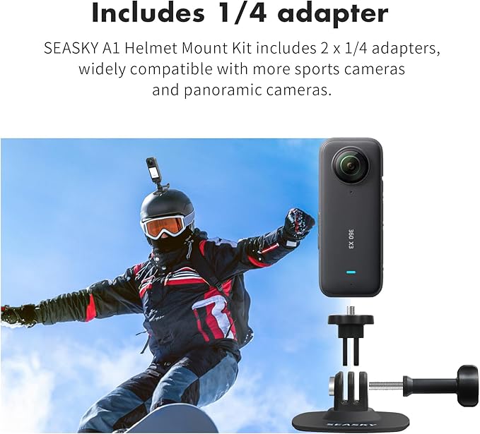 SEASKY [ 2Pack A1 Flexible Adhesive Helmet Mount use Genuine 3M for GoPro Hero13/12/11/10/9/8 Max DJI Action 5 Pro 4 3 Insta360 X5 X4 X3 Ace Pro 2 Sports Camera Accessories Flat Curved Surfaces