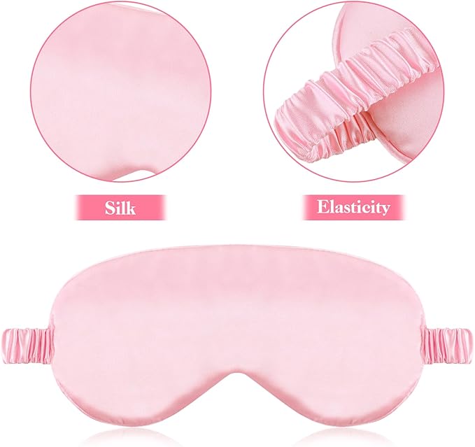 2 Pack Sleep Mask Silk Eye Mask Cover for Sleeping, Soft Satin Blindfold with Elastic Strap, Blocks Light and Reduces Puffy Eyes, Comfortable Night Sleeping Mask for Women Men (Black&Pink)