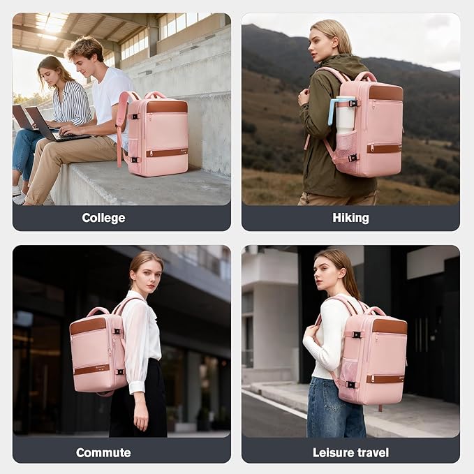 Smart Suitcase-style Laptop Backpack, 25L / 35L Practical Travel Bag for Work, Leisure & Flight, Luggage-Style Commuter Pack (Pink, 25L)