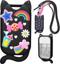 Juome Hand Sanitizer Spray Case for Touchland with Adjustable Keychain Lanyard & Charms, Cat Silicone Protective Holder for Touch Land Mist Case 1FL. OZ, Travel Cover Sleeve Accessory - Black