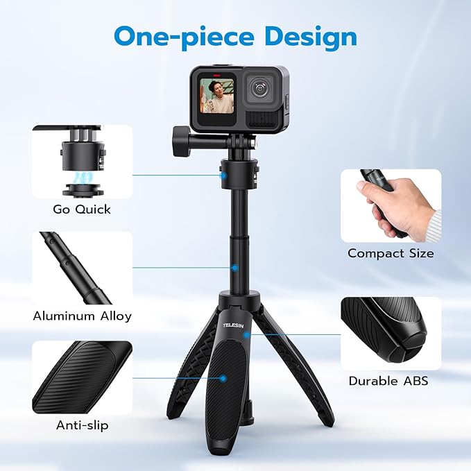 TELESIN 40cm/15.75'' Selfie Stick Tripod, Quick Release Portable Vlog Camera Selfie Stick Handle Grip Monopod for GoPro 13 12 11 10 Max/Insta360 X5/AKASO/DJI Osmo Action 6 5 pro Osmo Nano Accessories