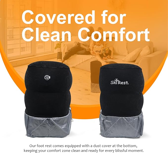 Inflatable Foot Rest Pillow for Airplane Travel - Adjustable Leg Rest for Long Flights, Baby/Toddler Airplane Seat Extender - Black