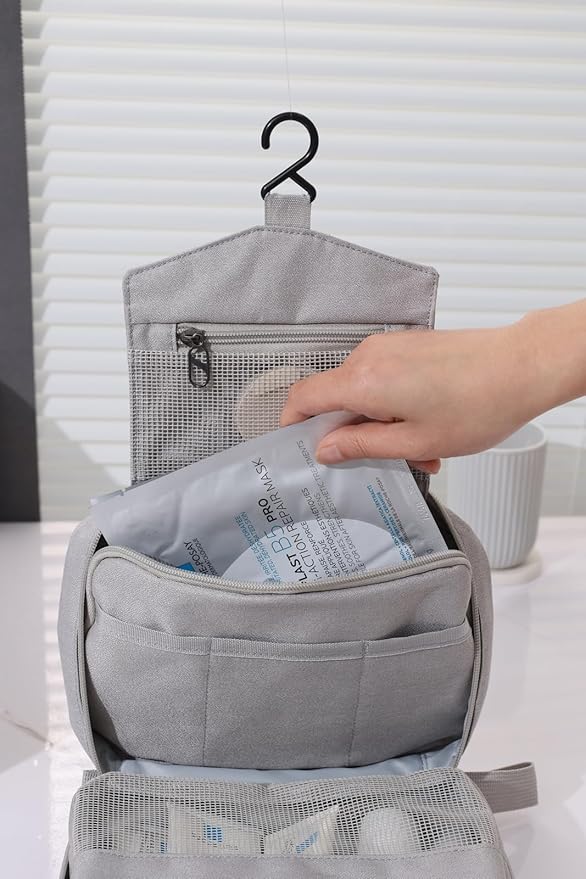 FabDay Travel Toiletry Bag with Hanging Hook Water-Resistant Cosmetic Case Makeup Bag Portable, Travel-Sized Container for Men, Black