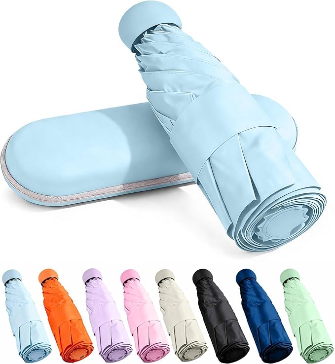 MRTLLOA Travel Essentials Mini Umbrella with Case for Purse - Small Compact & Lightweight, UV Sun Protection, Manual Open/Close for Pocket Umbrella(Women/Men/Kids)