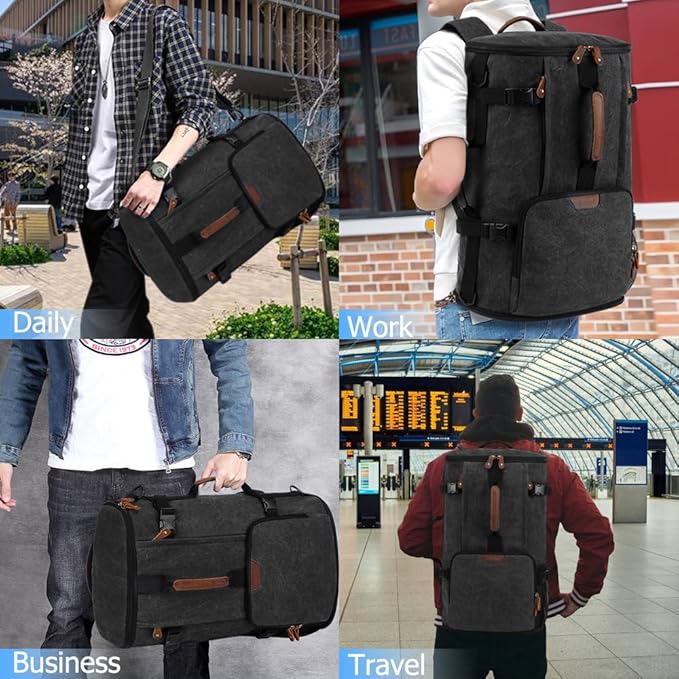 G-FAVOR 40L Travel Backpack for Men, Large Vintage Canvas Rucksack 3 in 1 Convertible Duffel Bag Carry On Backpack Fits for 17.3 Inch Laptop