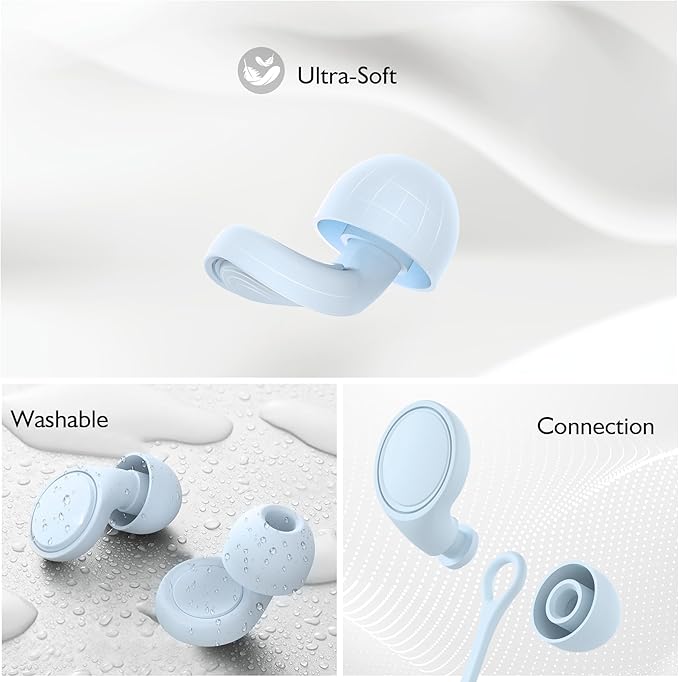 Jayine 2 Pairs Ear Plugs for Sleeping, Soft Full Silicone Ear Plugs for Noise Reduction 25dB, Reusable Hearing Protection Earplugs for Concert, Focus, Travel, 8 Ear Tips in S/M/L - Blue