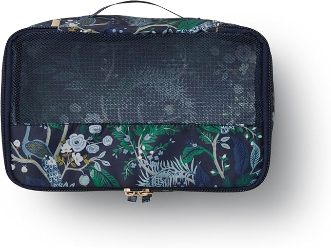 RIFLE PAPER CO. Soft Sided Packing Cubes Set of 3 (Includes 3 Different Sizes and a Laundry Bag, Travel Must Have Accessory, Stylized Pattern), Peacock