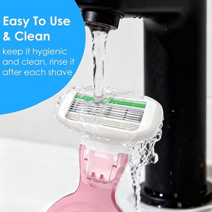 Travel Essentials Razors for Women, 5-Blade Womens Razors for Shaving, Travel Size Toiletries Women Razor Kit, Includes 1 Mini Handle with 3 Refills & 1 Case, Extra Smooth Shave (Cherry Pink)
