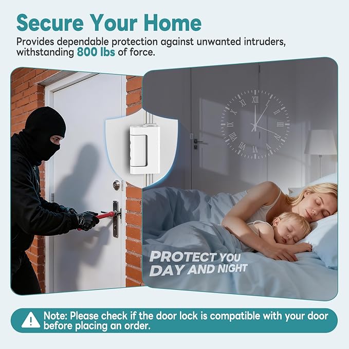 Upgraded Portable Security Door Reinforcement Lock - No Drilling Flip Lock Latch Prevents Unauthorized Entry Fits Inward-Opening Doors, Apartment, Hotel, Travel (White-3 Pcs)