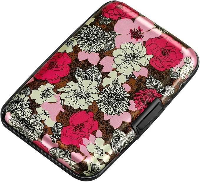 ELFISH RFID Blocking Credit Cards Holder Aluminum Wallet Metal ID Case for Men Women (Flourishing Flowers)