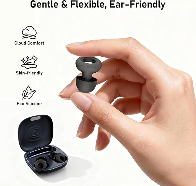 Noise Cancelling Ear Plugs for Sleeping, Concerts & Travel – Reusable Silicone Earplugs for Noise Reduction & Hearing Protection – 4 Pairs, Black + Black