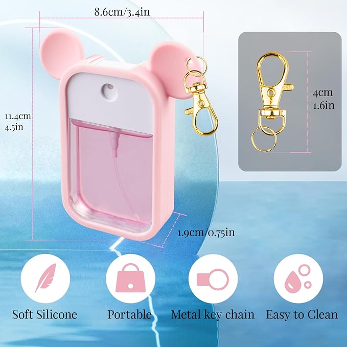 TERPINK 2 Pack Silicone Case Compatible with Touchland Hand Sanitizer Spray 1 fl oz, Mouse Design Protective Case with Keychain, Hand Sanitizer Spray Accessory (Black+Pink)